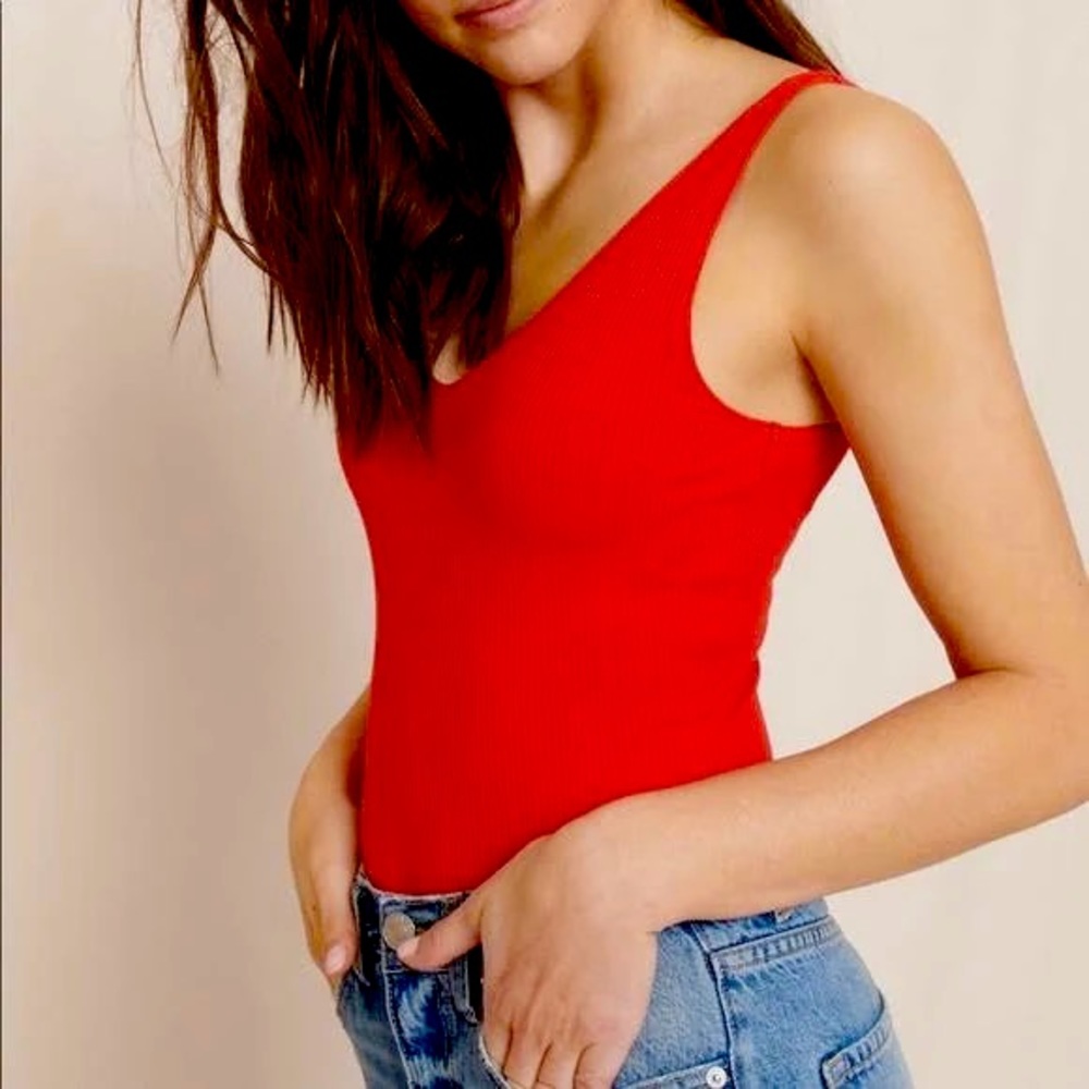Red Ribbed Bodysuit From Garage Size XS with tags